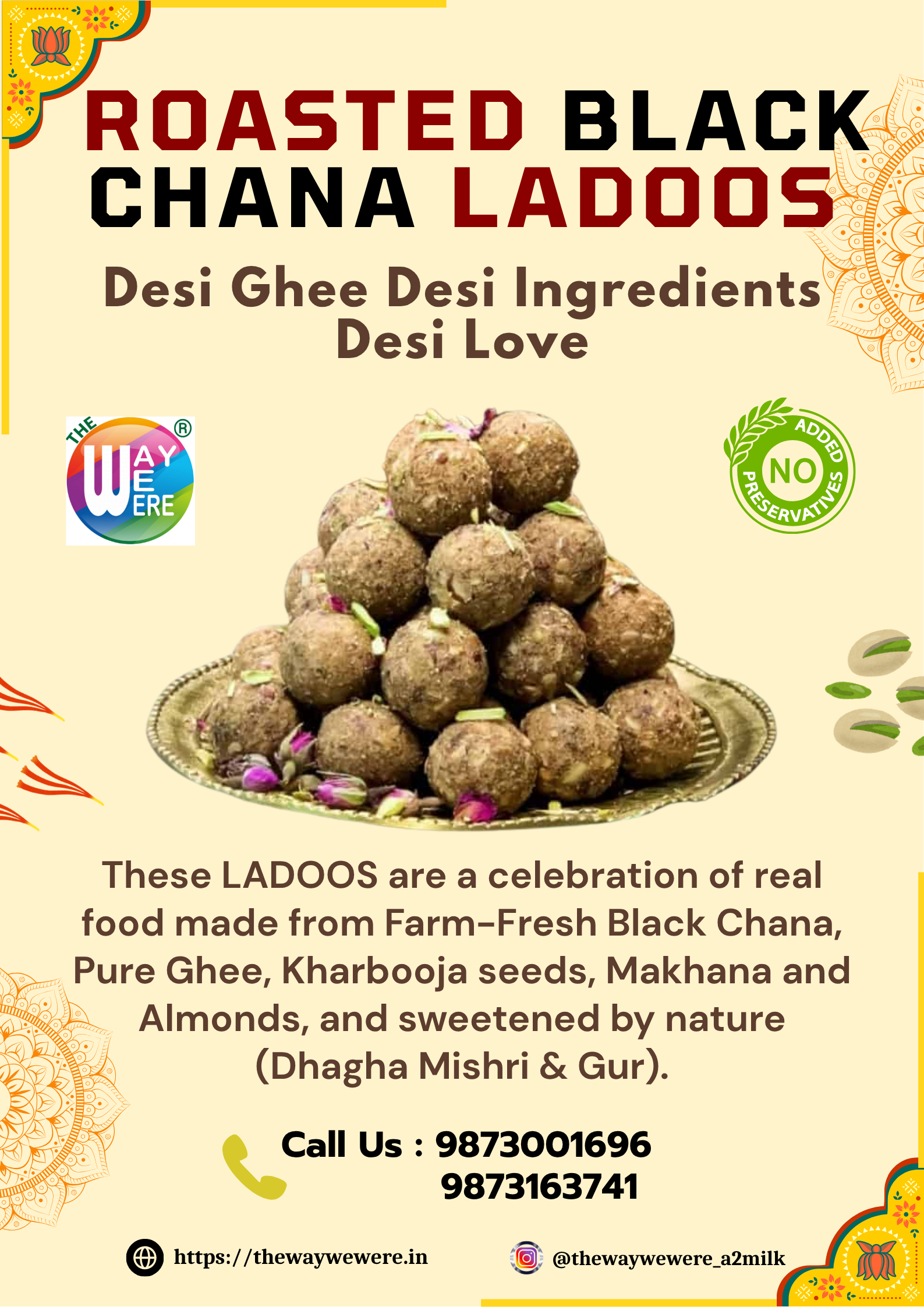 Roasted Black Chana Ladoos 6 Pcs